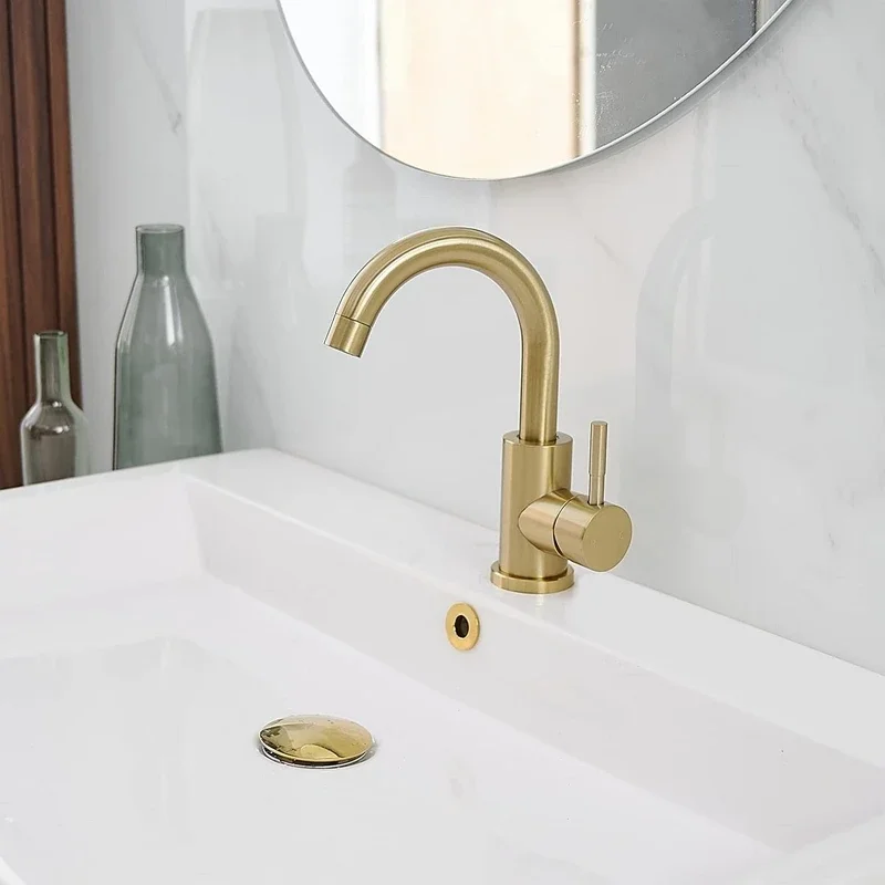 Description Picture 4 of itemModern Bathroom Basin Faucet Brushed Gold Lavotory Sink Tap 360 Degree Rotate Hot and Cold Water Mixer Tap Stainless Steel Crane
