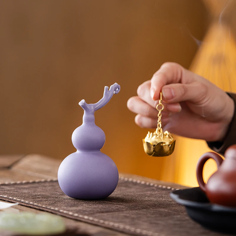 Creative Ceramic Purple Gourd Aromatherapy Stove, Home Indoor Zen Ceremony Decor, Chinese Style Personalized Incense Burner, 1Pc