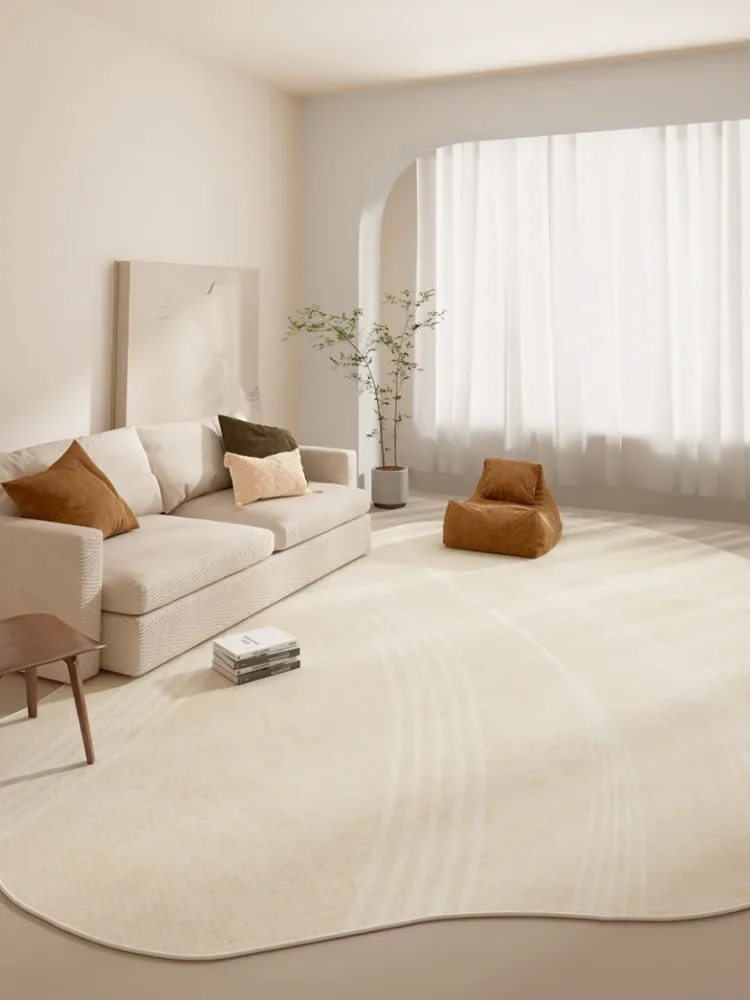 Irregular Cream Style Living Room Large Area Carpets Beige Abstract Texture Bedroom Carpet Creative Design White Line Rug Tapete 3