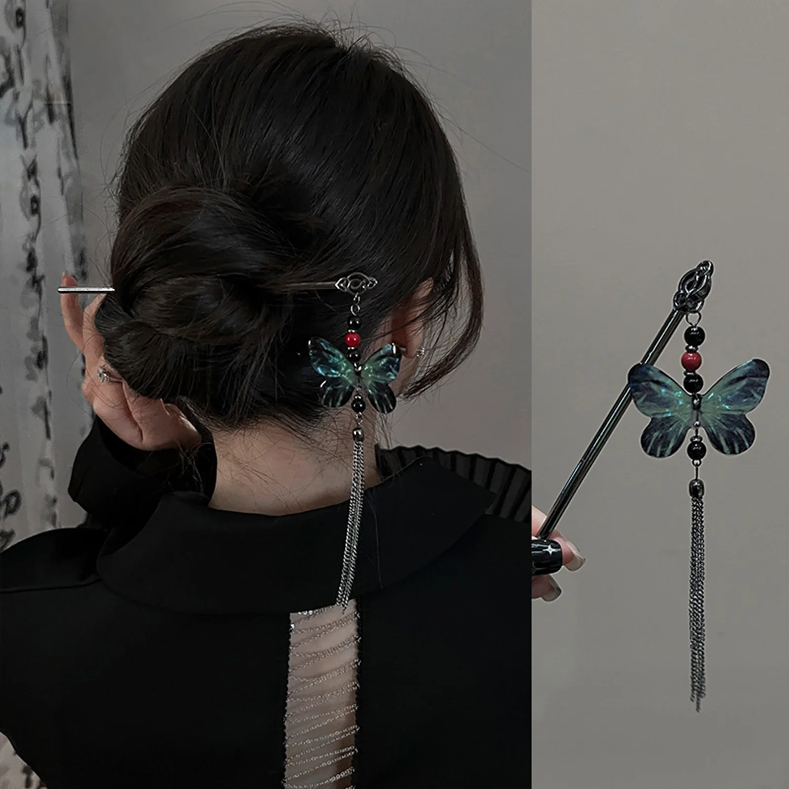 Gothic Moon Tassel Hairpin - Vintage Metal Hair Accessory