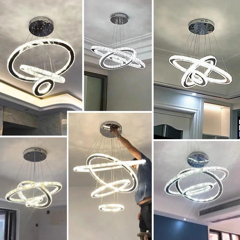 Modern Crystal Rings Ceiling Chandelier Circle Pendant Lamp Living Dining Room Lustre Hanging Light Home Decor Lighting Fixtures ceiling chandelier