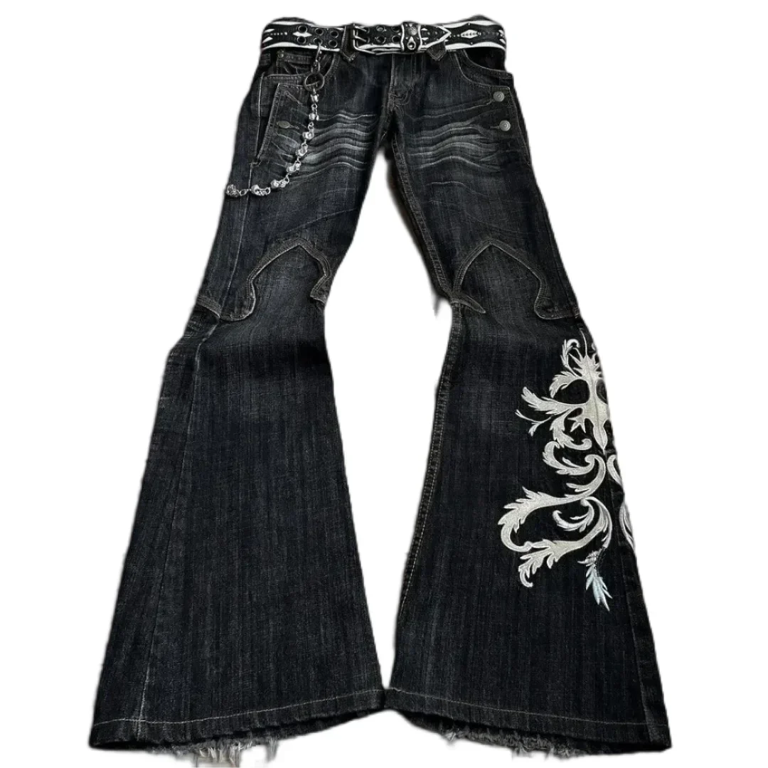 new Harajuku old slim black jeans summer street hip-hop punk men and women casual y2k micro-flared jeans ripped