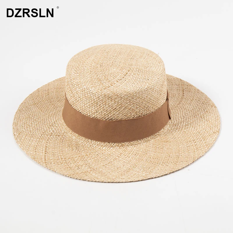 

2024 Elegant Designer Summer Raffia Hats For Women Flat Beach Hats Sun Protection Straw Hats For Dress