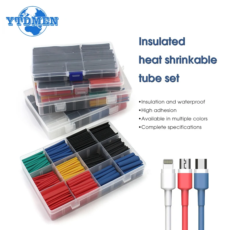 102-850PCS Heat Shrink Tubing Insulation Cable Sleeve Colorful Heat Shrinkable Tubing wrapping Thermoresistant Tube Sleeving kit