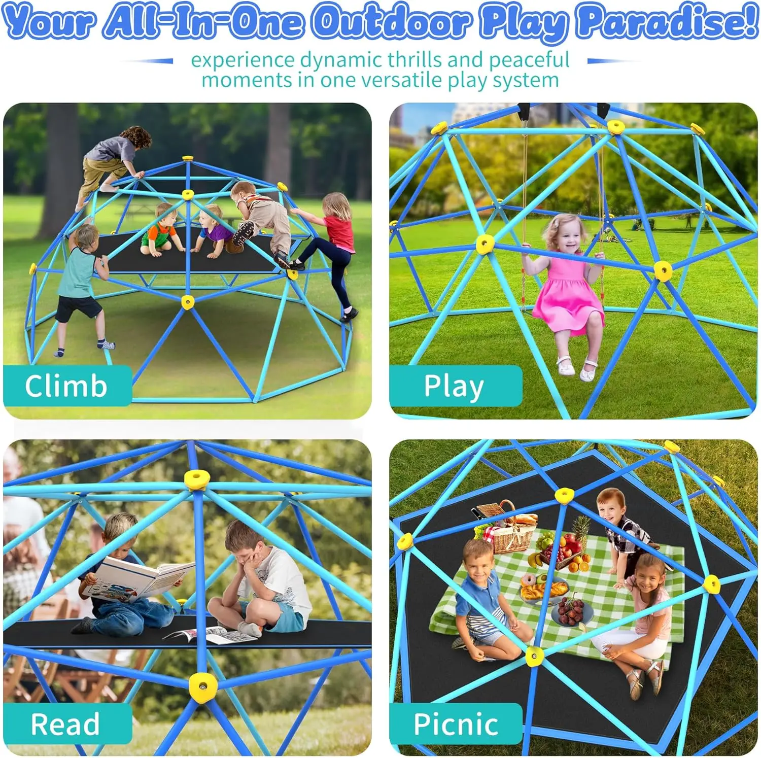 Gardenature 10FT Climbing Dome with Hammock and Swing, Outdoor Jungle Gym for Kids, Geometric Dome Climber Supporting 880 Lbs