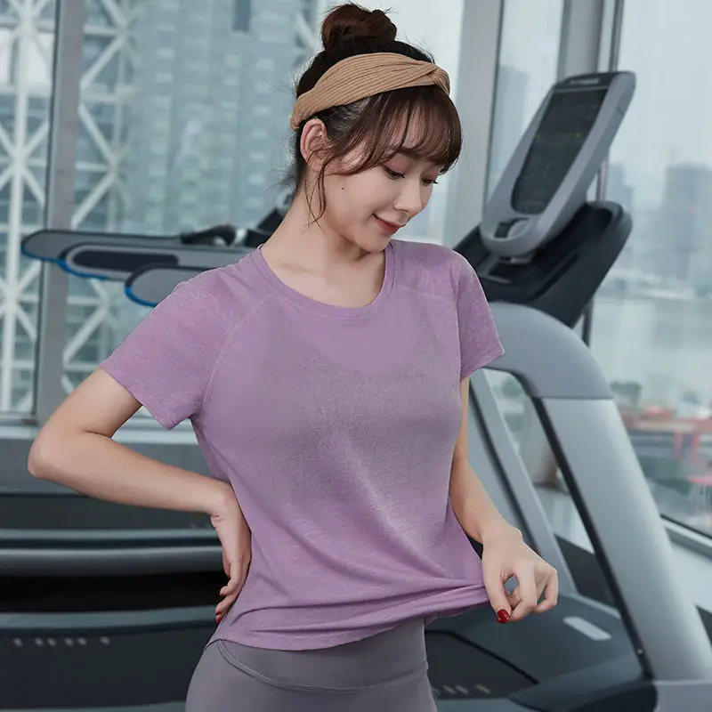 여성용 스포츠 상의, 고급 피트니스 상의, 슬림 요가 스피도, 통기성 루즈 반팔 체육관