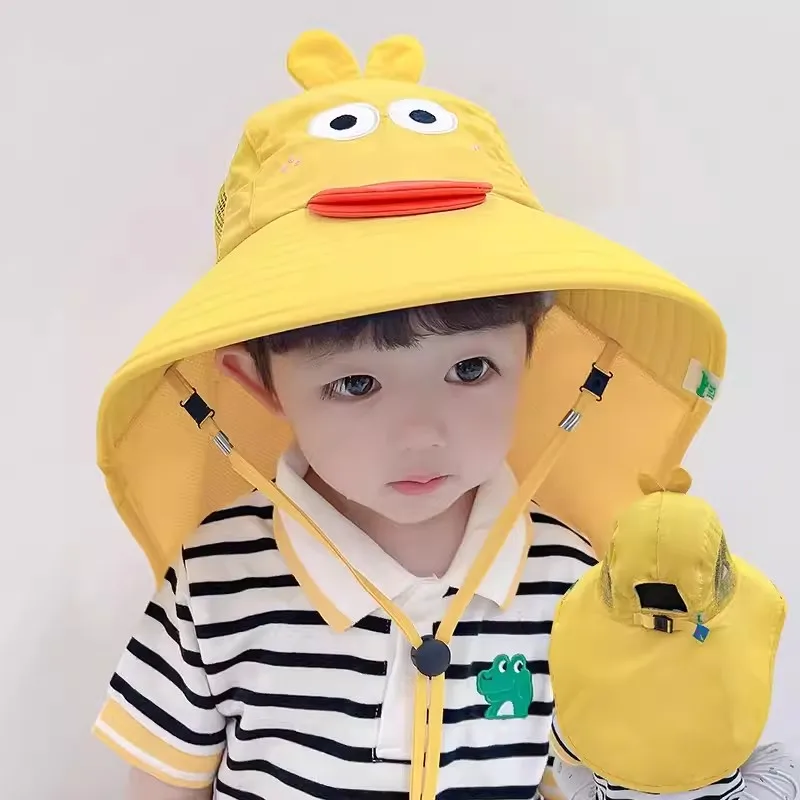 Children Summer Bucket Hats UV Protection Outdoor Beach Sun Hat Boy Girl Flap Cap Adjustable Wide Brim Cap