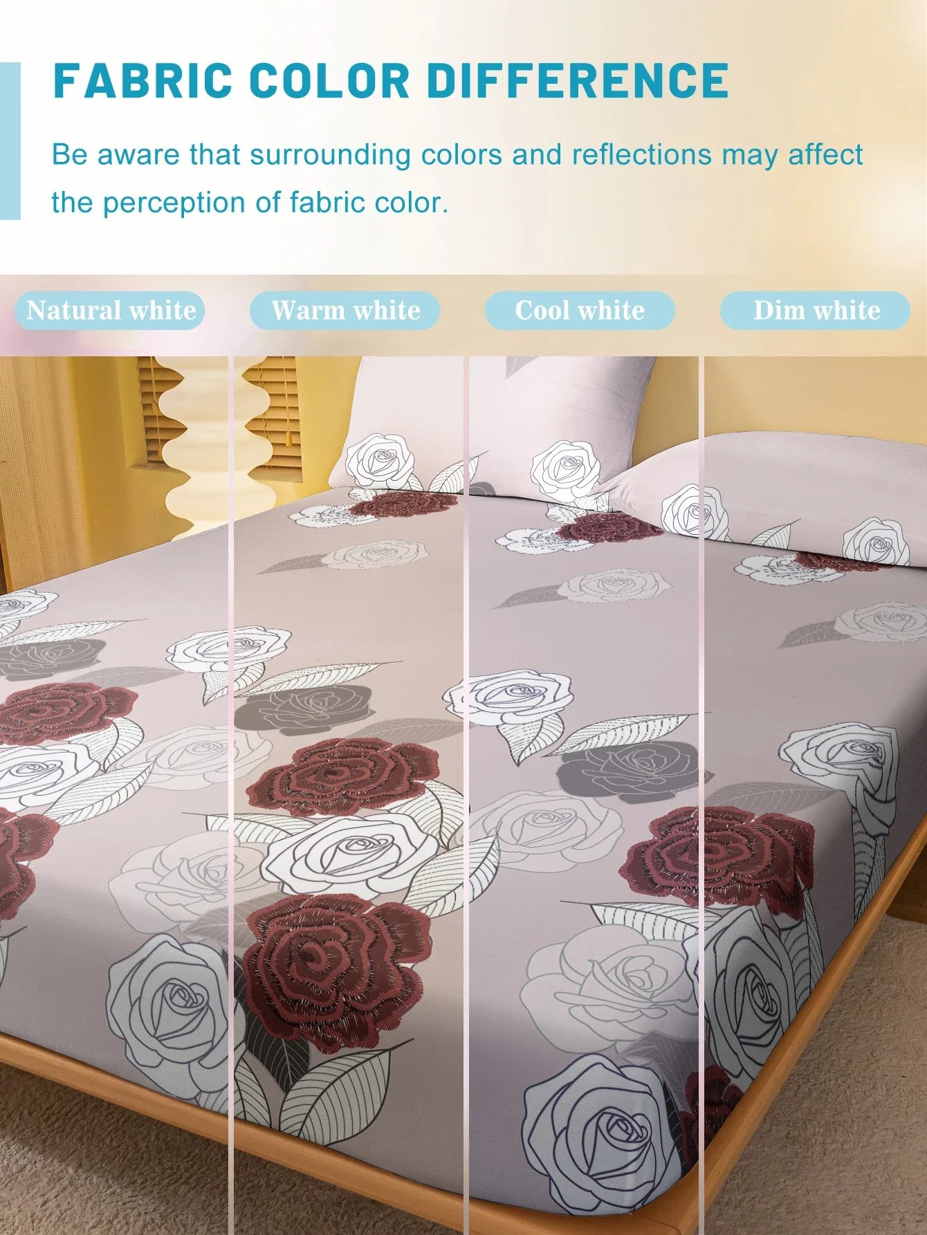 1 Simple modern Plant Flower Rose printed matte Fitted Sheet, bedroom printed bed cover, bedding (excluding pillowcases) 4