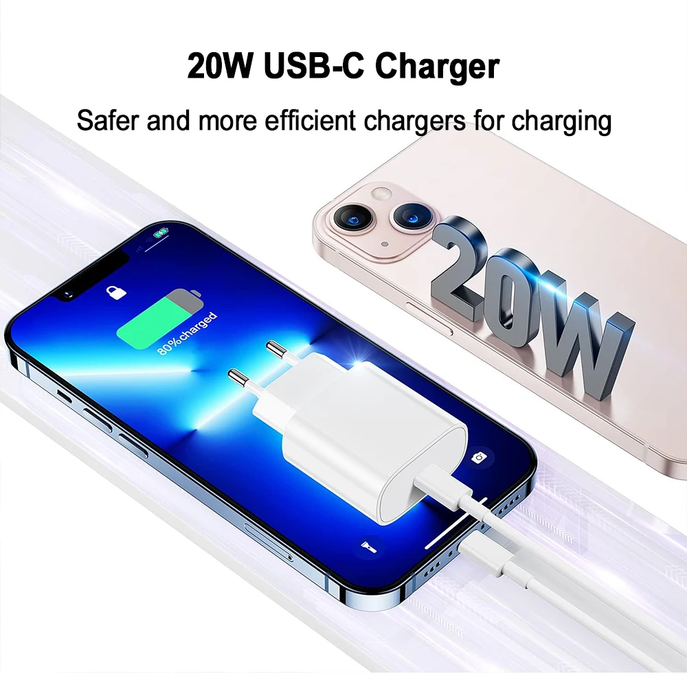 20W USB-C Fast Charging Power Adapter with Quick Charge Capability
