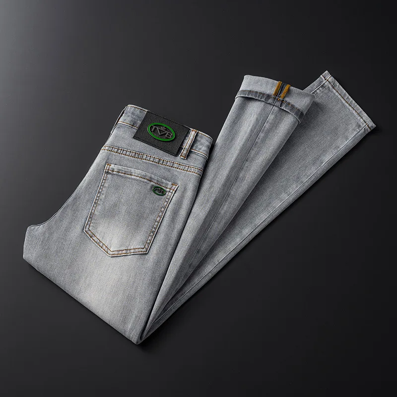 High-End Pure Gray Simple Jeans Men\'s 2024 Spring and Summer New Fashion Brand Business Stretch Slim Fit Skinny Pants