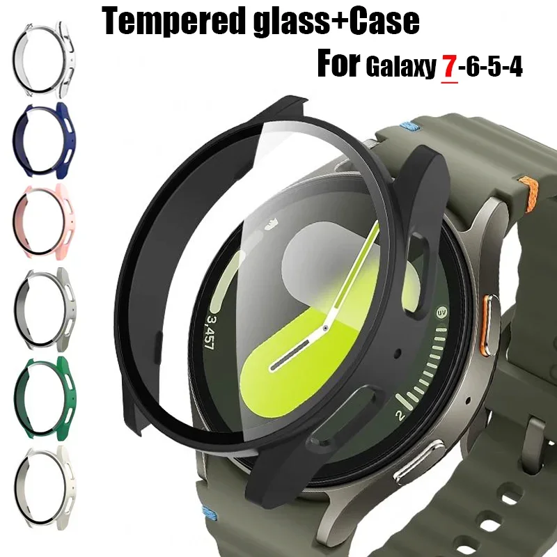 Tempered Glass+Case For Samsung Galaxy Watch 7/6/5/4 cover 44mm 40mm Full PC bumper screen protector Galaxy watch FE Accessories apple watch screen protector,watch screen protector case,apple watch screen protector case,watch case,watch protective case,watch cover,watch protective cover,glass cover