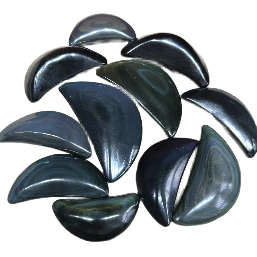 

1 шт. натуральный Радужный ручной работы обсидиан Луна минеральная резьба Восстанавливающий камень рейки для украшения дома