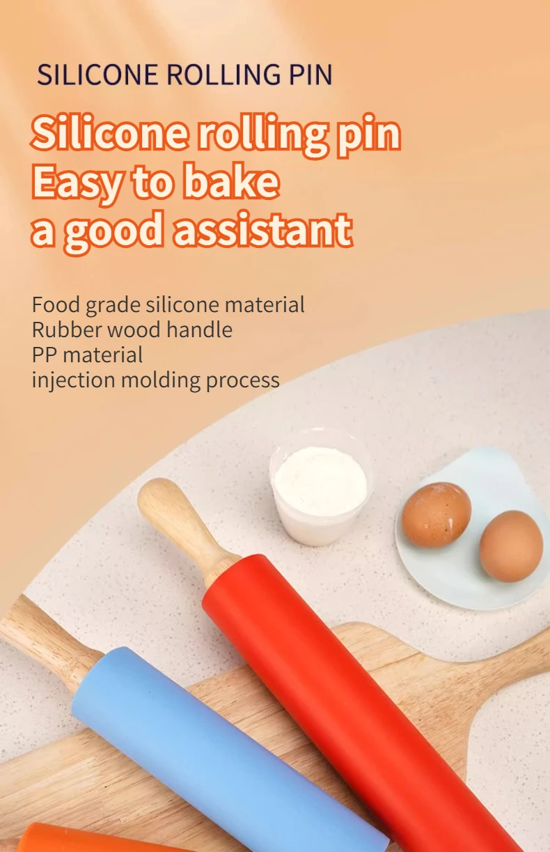 Description Picture 2 of itemZackoo 23-43cm Non-Stick Silicone Rolling Pin Wooden Handle Pastry Dough Flour Roller Pizza Pasta Kitchen Cooking Baking Tool