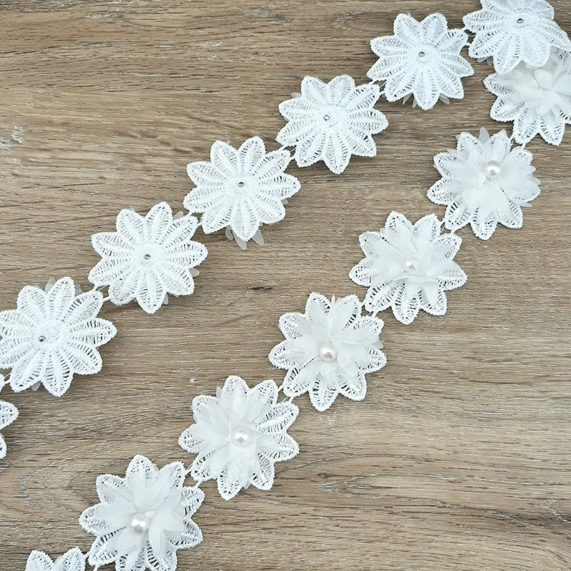 (17 Flowers/roll) 5cm Width 4 Colors Lace Chiffon Flowers Home Decoration Clothing Accessories Handmade DIY Crafts Lace