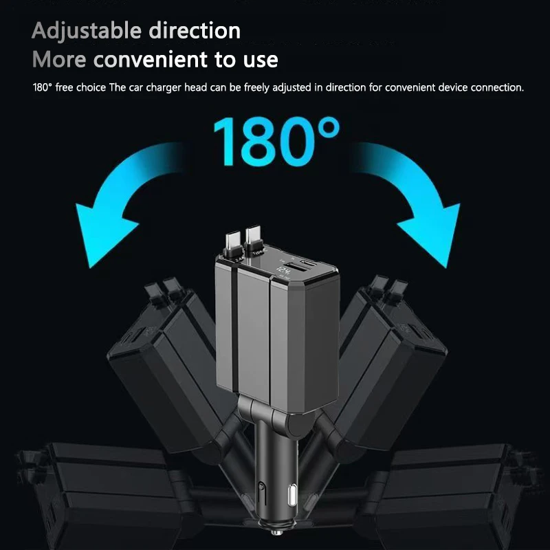 Mobile phone chargers, super-fast charging,  real-time voltage display, and optional starry lights and cigarette lighter.