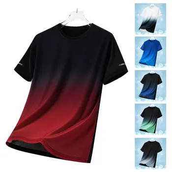Outdoor Sports Short Sleeved Ice Silk Breathable Comfortable Gradient Round Neck Top Running Sport Fitness Cycling Sport T-Shirt 1