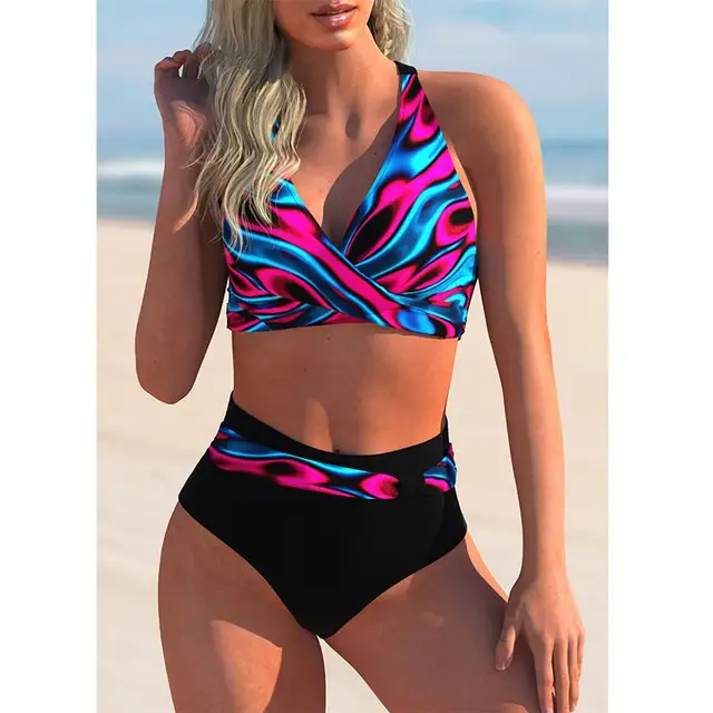 2022 New Swimsuit Sexy High Waist Printed Women Bikini Set Beachwear Push Up Bathing Suit Female Swimwear Two Piece 4