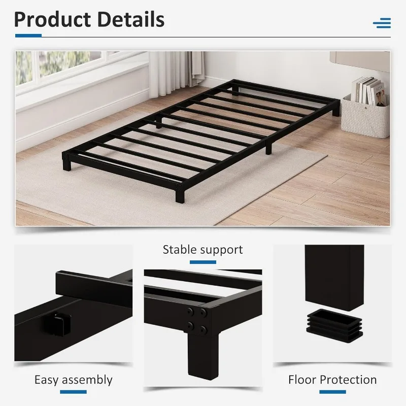 5 Inch Low Bed Frames Heavy Duty Metal Platform, No Box Spring Needed, Easy Assembly Mattress Foundation, No Noise, Black 4