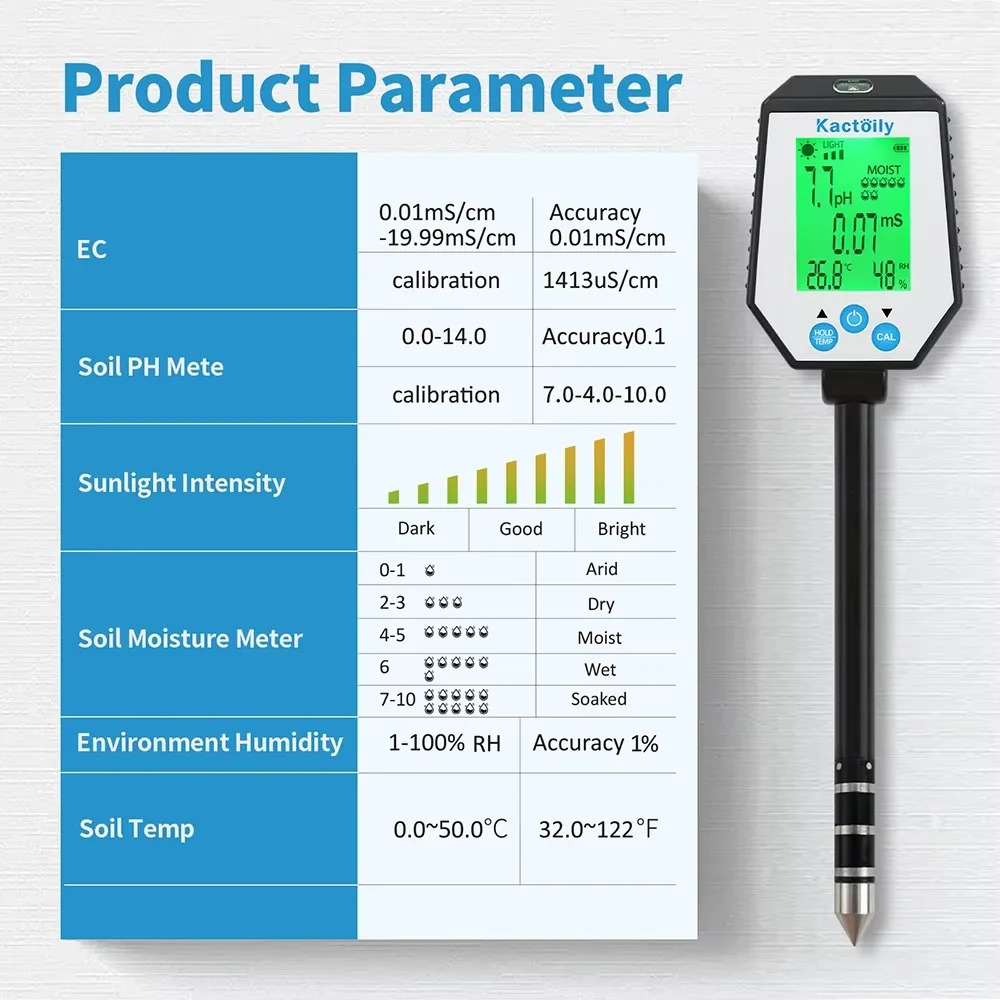 6-in-1 스마트 토양 pH 측정기 고정밀 0.01pH 정확도 LED 디스플레이 공장 직판 OEM