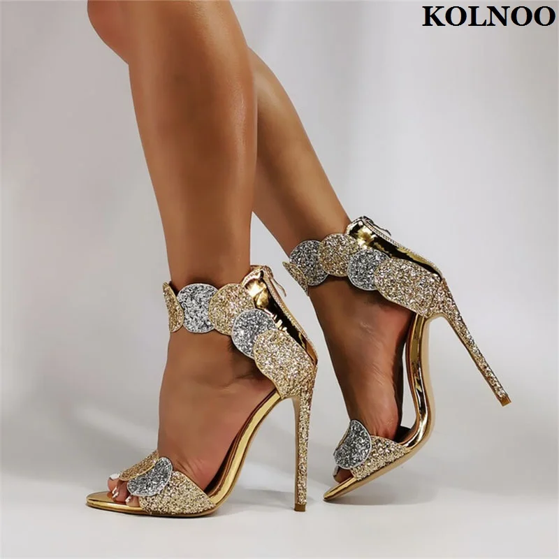 

Kolnoo New Hot Sale Women's Stiletto Heels Sandals Patchwork Leather Real Photos Summer Large Size 35-47 Evening Fashion Shoes