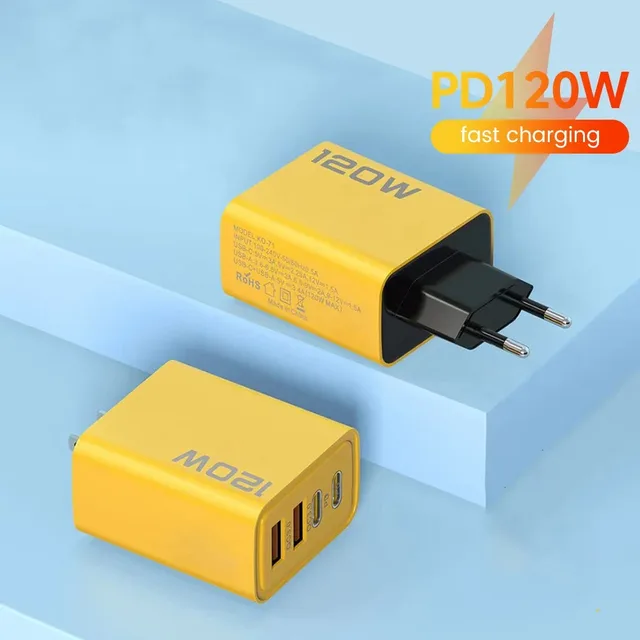 4 Port 120W USB C Fast Charger PD QC3.0 Wall Adapter and Data Cable For iPhone Samsung Xiaomi Huawei EU US UK Plug Travel Charge 2