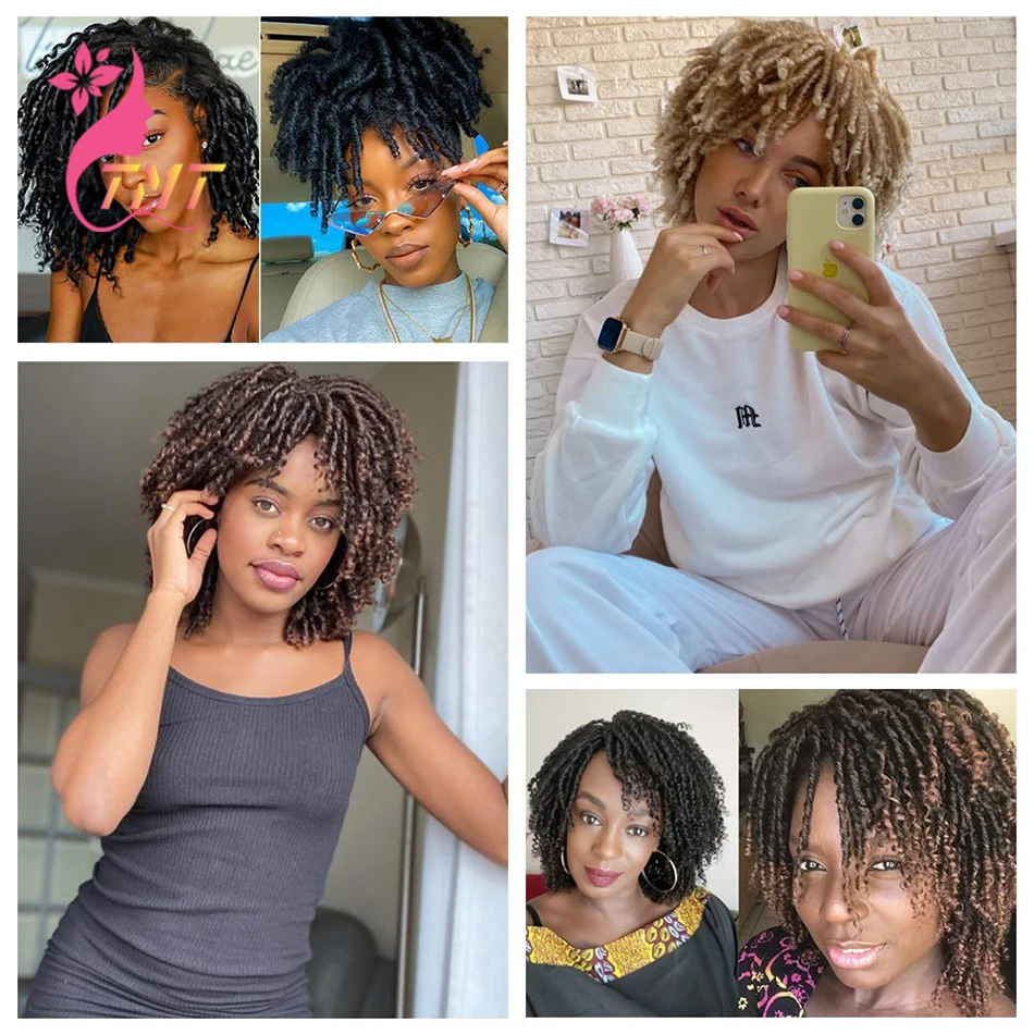 Short Bob Wigs Afro Kinky Curly Wig Synthetic Hair Dreadlock Braided Wigs For Black Women Black Brown African Braids Wig