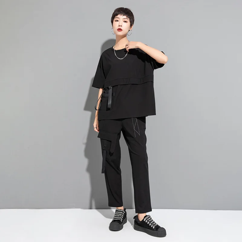 Black Cargo Pants Women Lightweight Trousers Cotton 2023 Summer Elastic  High Waist Ankle Length Loose Fit Streetwear - AliExpress