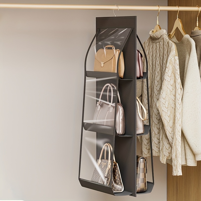 Dual-Sided Multi-Layer Hanging Storage Organizer for Handbags – Dustproof, Foldable Fabric Bag Holder with Transparent