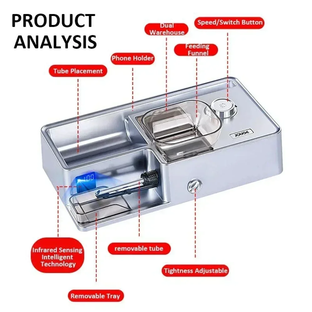 2025 3-in-1 Automatic Cigarette Machine Electric Cigarette Smart Sensor Injector Tobacco Filled 5.5/6.5/8mm Round Tube, Tweezers - 4