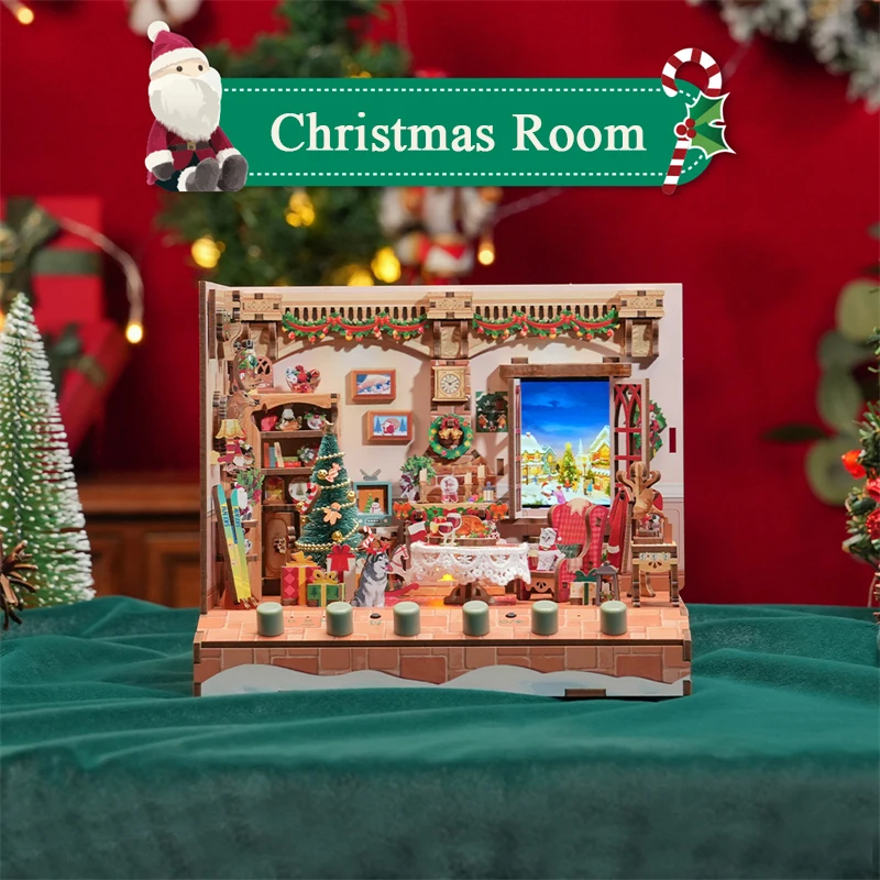 DIY Christmas Casa Wooden Doll Houses Miniature Building Kits with Furniture USB Power Sound Dollhouse for Adults Birthday Gifts 2