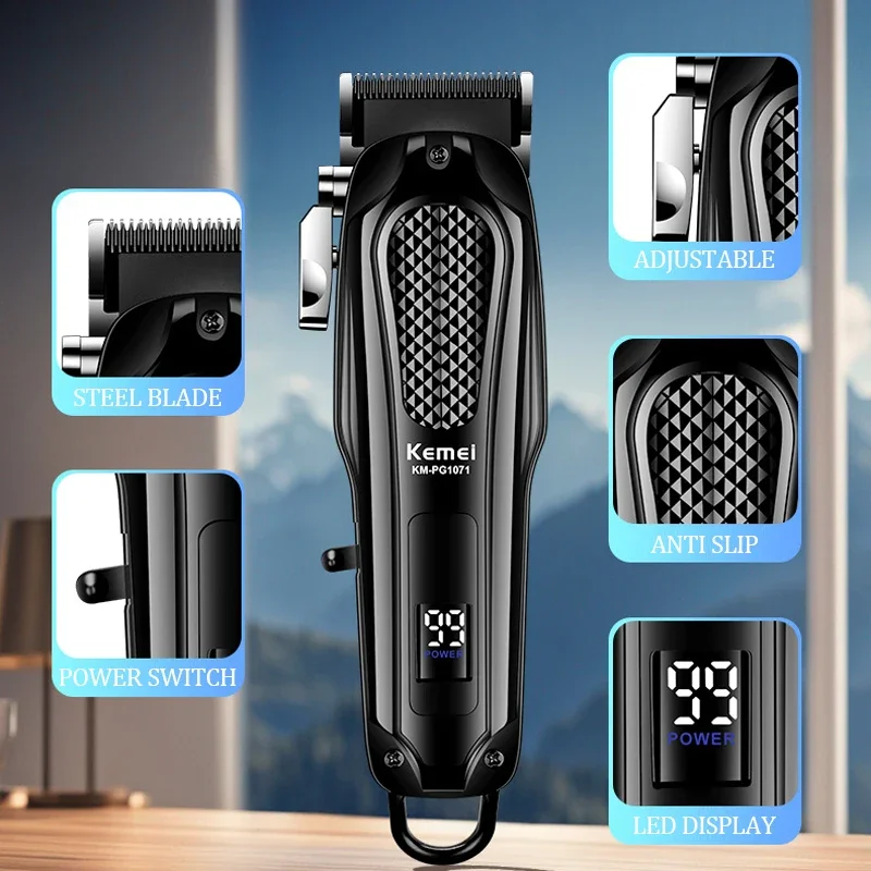 Kemei KM-PG1071 Professional Hair Clipper Rechargeable Cordless Hair Clipper Electric Hair Clipper Kit Men's Fade Hair Clipper
