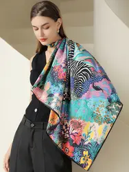 90*90cm Square Scarf for Women Design Flowers Silk Feeling Hair Band Foulard Female Office Neckerchief Lady Bandana 2022 Spring