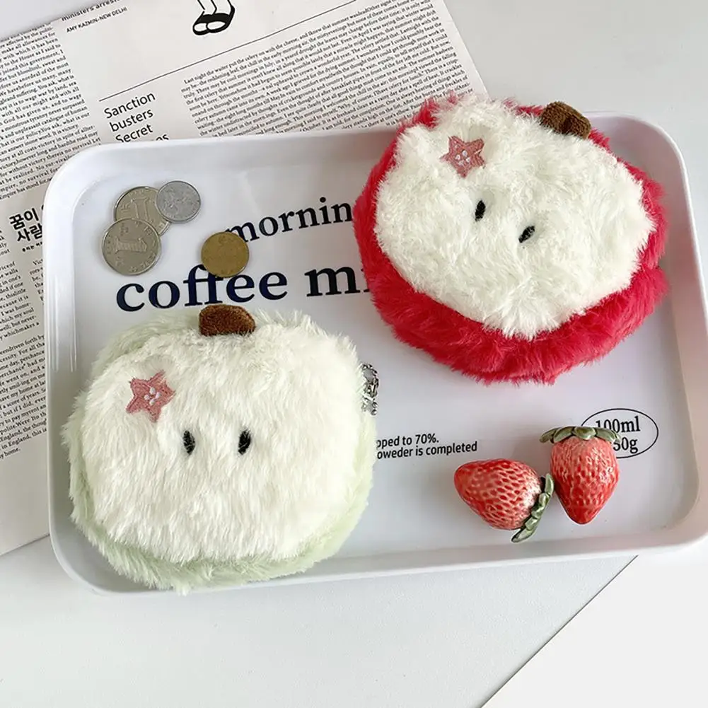 

Key Change Holder Cute Fruit Shaped Plush Storage Pouch for Coins Earphones Lightweight Portable Bag with Embroidery Detail Mini