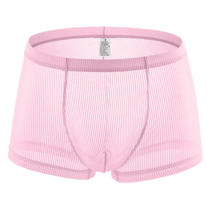 5PCS Wholesale Men Underwear Sexy Transparent Stripe Boxer Briefs Low Rise Underpants Fashion Mens Shorts Underwear Boxershorts