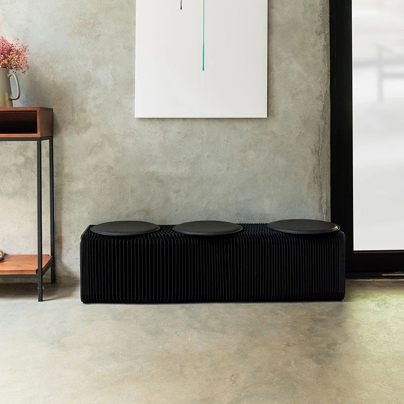 Folding and Telescopic Low Stool, Can Bear 900 Kg, Stylish Long Bench for Living Room, Home and Restaurant, Free Leather Cushion