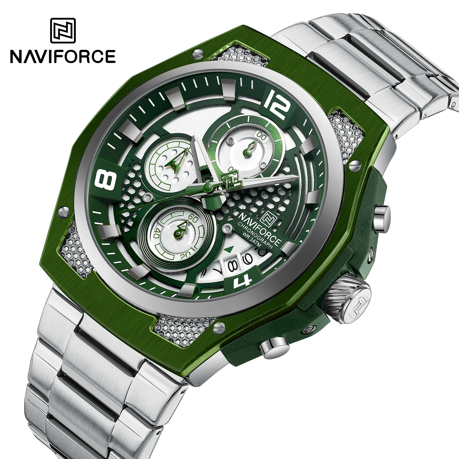 NAVIFORCE Business Watches for Men Fashion Stainless Steel Quartz Chronograph Waterproof WristWatch Male In Luxury Package Gifts