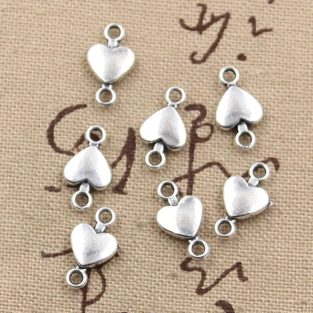 50pcs Charms Herz Stecker 15x7mm Handgemachte Handwerk Anhänger Herstellung fit,Vintage Tibetischen Silber farbe, DIY Für Armband Halskette