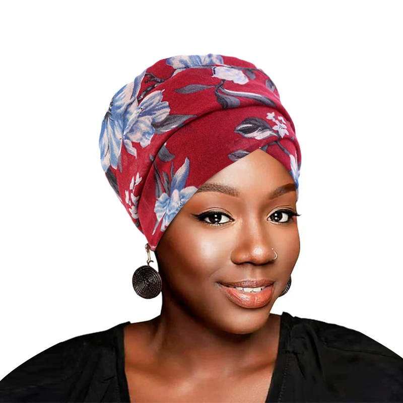 New Women Top knot Bandana Turban Tie Bonnet Flower Printed Head Wrap Stretch Long Hair Scarf Bandanas Cap India Muslim Headwear 1pc new coming wool knitted bows turban hat newborn baby girls autumn winter head wraps infant bonnet beanie kids india turban