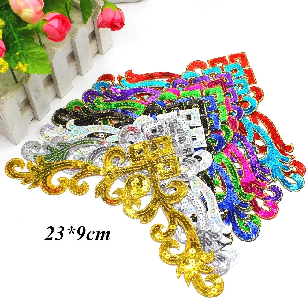 1 Piece Gold Sequined Appliques Iron On Embroidered Patches Cosplay Costumes Trims Garments Budges Performance Trim sequined patches