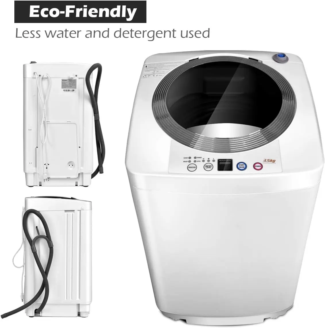 Portable Washing Machine, Full Automatic Washer and Dryer Combo, with Built-in Pump Drain 8 LBS Capacity Compact Laundry Washer 5