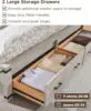 Farmhouse King Size Bed Frame with 54" Tall Geometric Headboard & 2 Large Storage Drawers, Rustic Wood Platform Bed 5