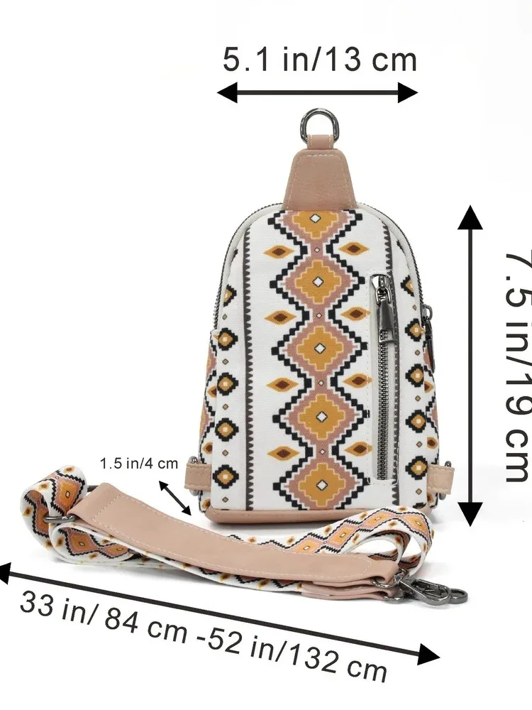 Hot selling Bohemian ethnic style zipper canvas crossbody bag chest bag waist shoulder strap