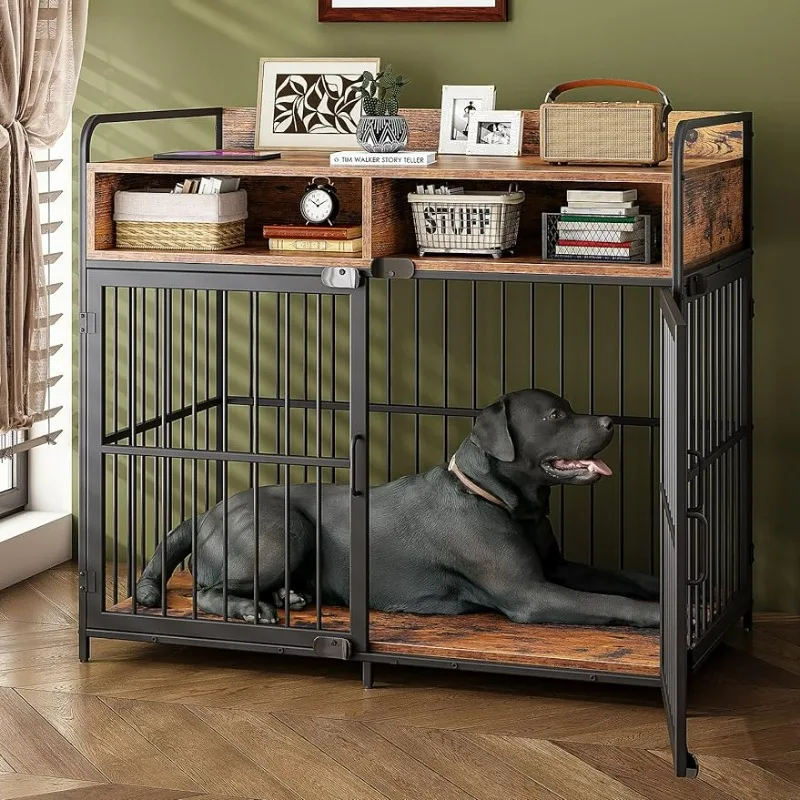 

Saudism Large Dog Crate Furniture, Dog Kennel Indoor, Wood Dog Cage Table with Drawers Storage, Heavy Duty Crate