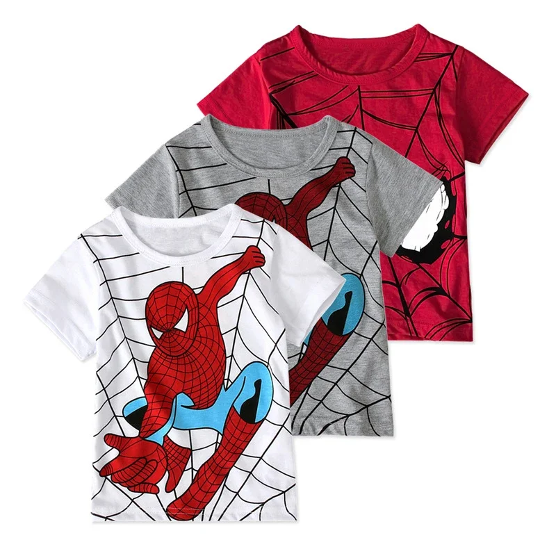 Disney Cartoon Marvel Children's Print Short Sleeve Cotton T-shirt Summer Spider-Man Boys Casual Clothes Sportswear 3-8Years Old