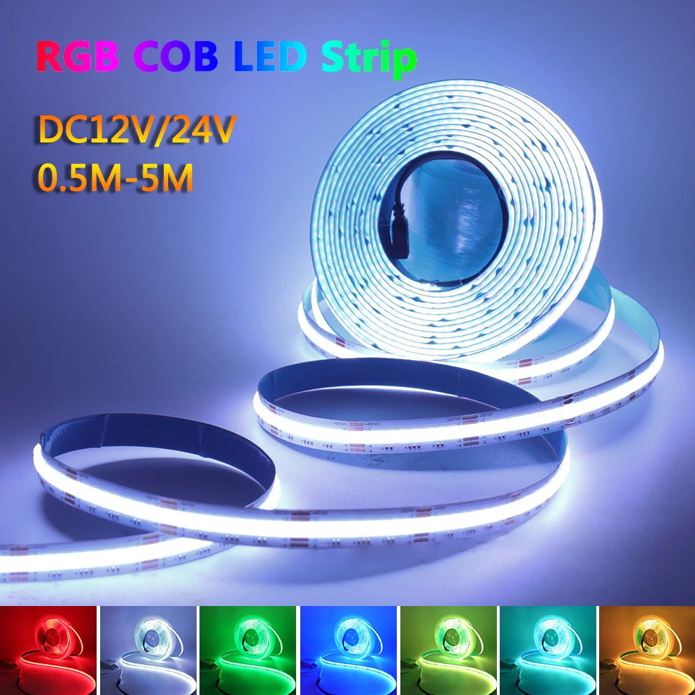 

RGB COB LED Strip DC 12V 24V Colorfull FOB Lights 576 840LEDs/m Flexible Ribbon Diode Tape IP20 IP67 Waterproof Linear Lighting