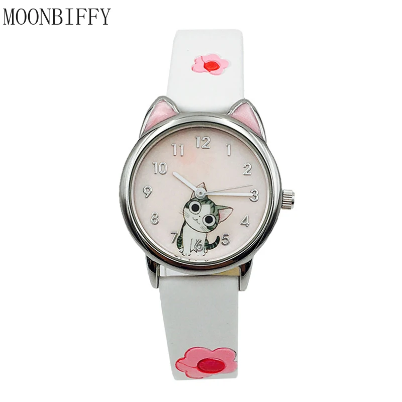 Hot Arriva Cute Cheese Cat Pattern Kids Watches Girls Quartz Analog Child Watches For Women Student Clock Gift Relogio Feminino
