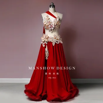 customized belly dance costume women's new set nude color versatile bra waist seal long skirt set exotic dancewear
