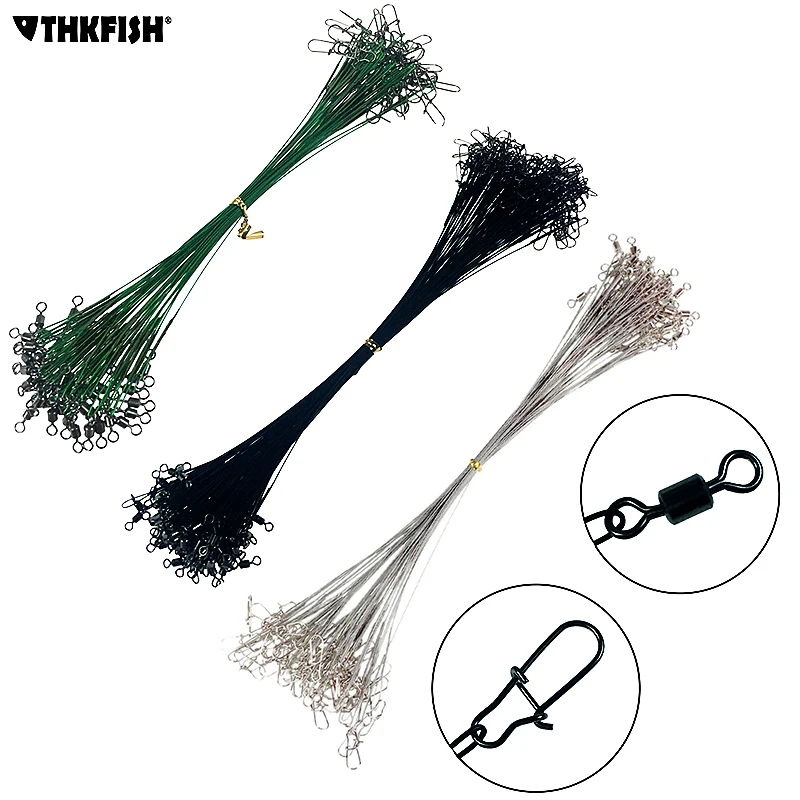 50 Pcs Lead-core Traction Fishing Line Steel Wire Leader With Swivel Double-Lock Snap for Assorted 32 lb/35 lb Fishing Wire Tool