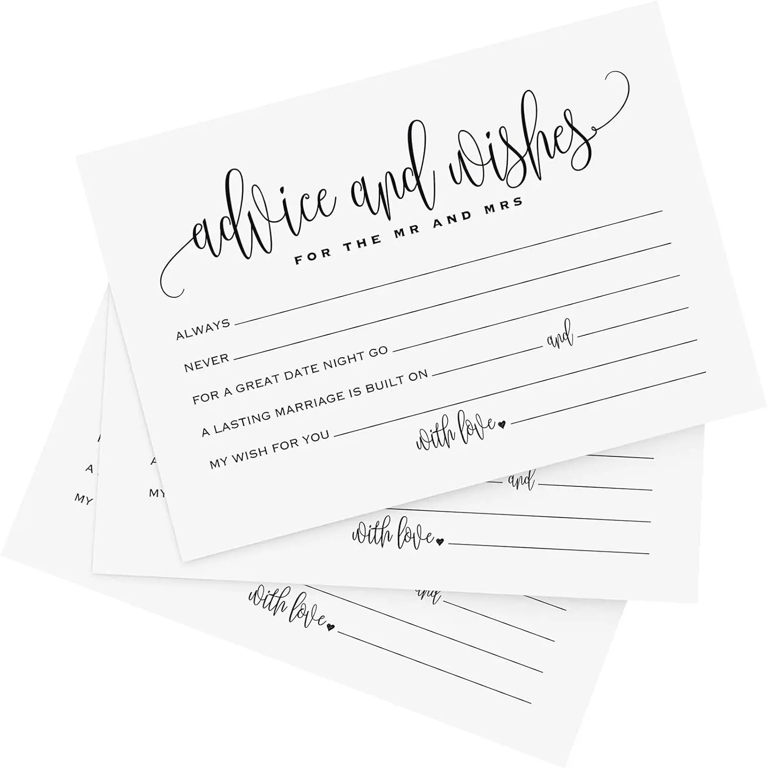 50Pcs Wedding Well Wishes Cards Advice Cards Note Marriage Advice Reception Decor for Bride and Groom Newlyweds Bridal Shower