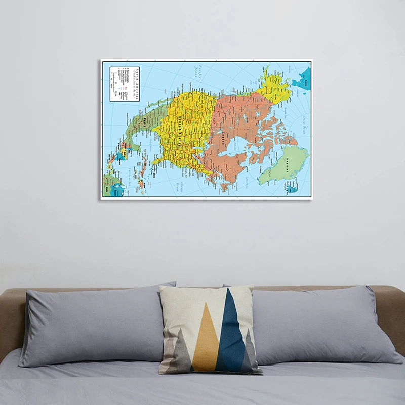 World Map Poster North America Political and Traffic Route Map 100*150cm Non-woven Canvas Painting